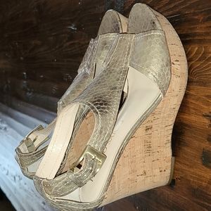 Franco Sarto metallic gold cork wedges